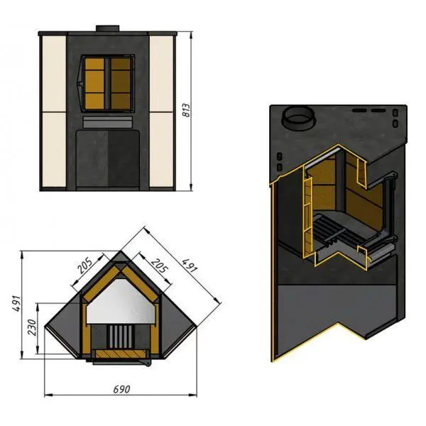 Фото Камин ЭТНА (ДТ-4С) угловой Ø115мм в магазине Woodson