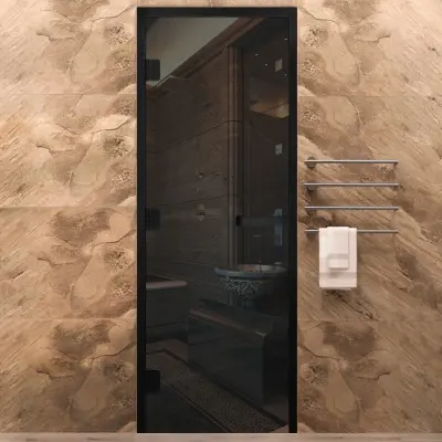 Дверь Хамам Элит серая 1900*700, R, цвет черный матовый