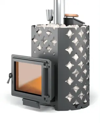 Фото Чугунная печь для бани ЭТНА 18 (Панорама) Закрытая каменка в магазине Woodson