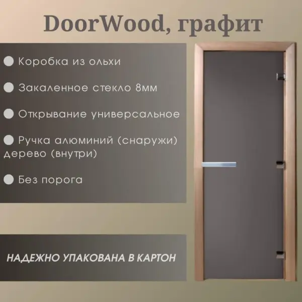 Дверь DoorWood "Графит" 2000*800 (Ольха 3п, 8мм) Дверь DoorWood "Графит" 2000*800 (Ольха 3п, 8мм)
