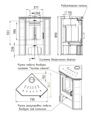 Фото Печь РИТМ 7 угловой в магазине Woodson