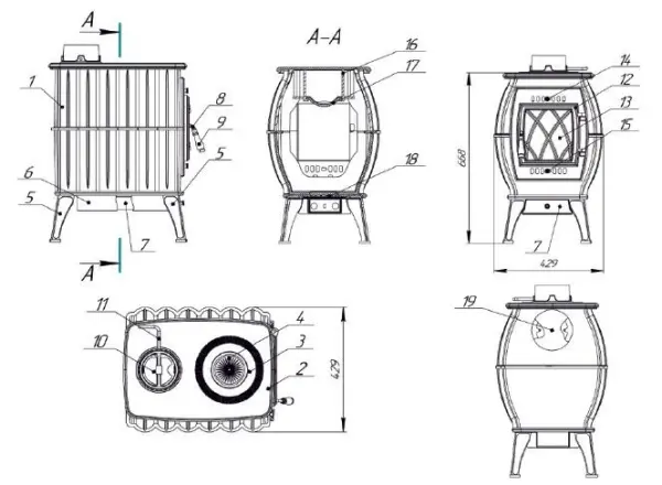 Фото Печь- камин отопительно-варочная "Бахта" (цв. черный) в магазине Woodson