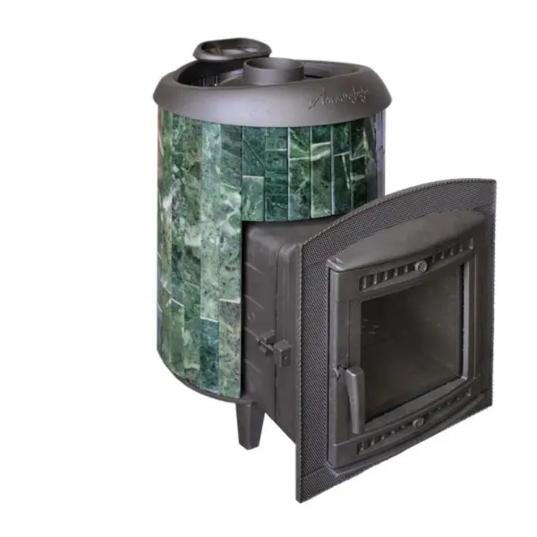 Фото Печь банная "Атмосфера L" в ламелях из натурального камня "Змеевик" наборный в магазине Woodson Фото Печь банная "Атмосфера L" в ламелях из натурального камня "Змеевик" наборный в магазине Woodson