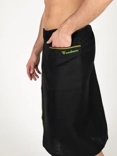 Килт мужской Woodson, чёрный лён с цветной полосой (64-66)