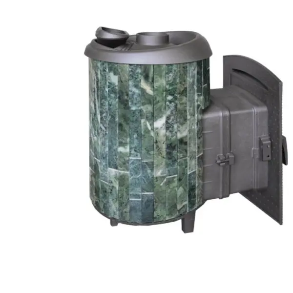 Фото Печь банная "Атмосфера L" в ламелях из натурального камня "Змеевик" наборный в магазине Woodson Фото Печь банная "Атмосфера L" в ламелях из натурального камня "Змеевик" наборный в магазине Woodson