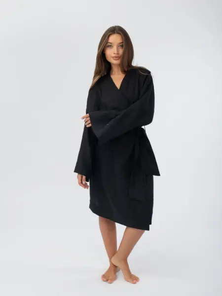 Халат кимоно женский Woodson, чёрный лён (40-52)