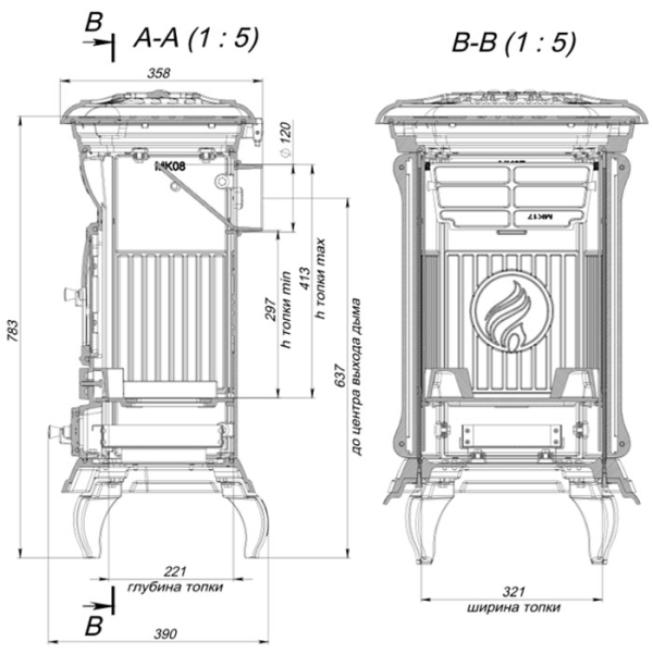Фото Печь чугунная STEP патина медь в магазине Woodson