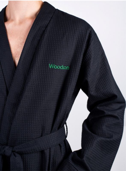 Халат Woodson, вафельный с планкой, р.46-48, чёрный