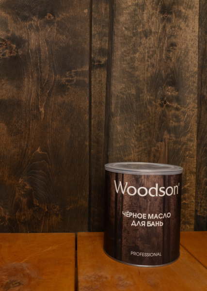 Чёрное масло для защиты древесины Woodson (баня), 2,4л Чёрное масло для защиты древесины Woodson (баня), 2,4л